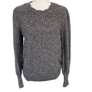 LOFT Scallop Neck Knit Sweater Top Long Puff Sleeves Cotton Pullover Office